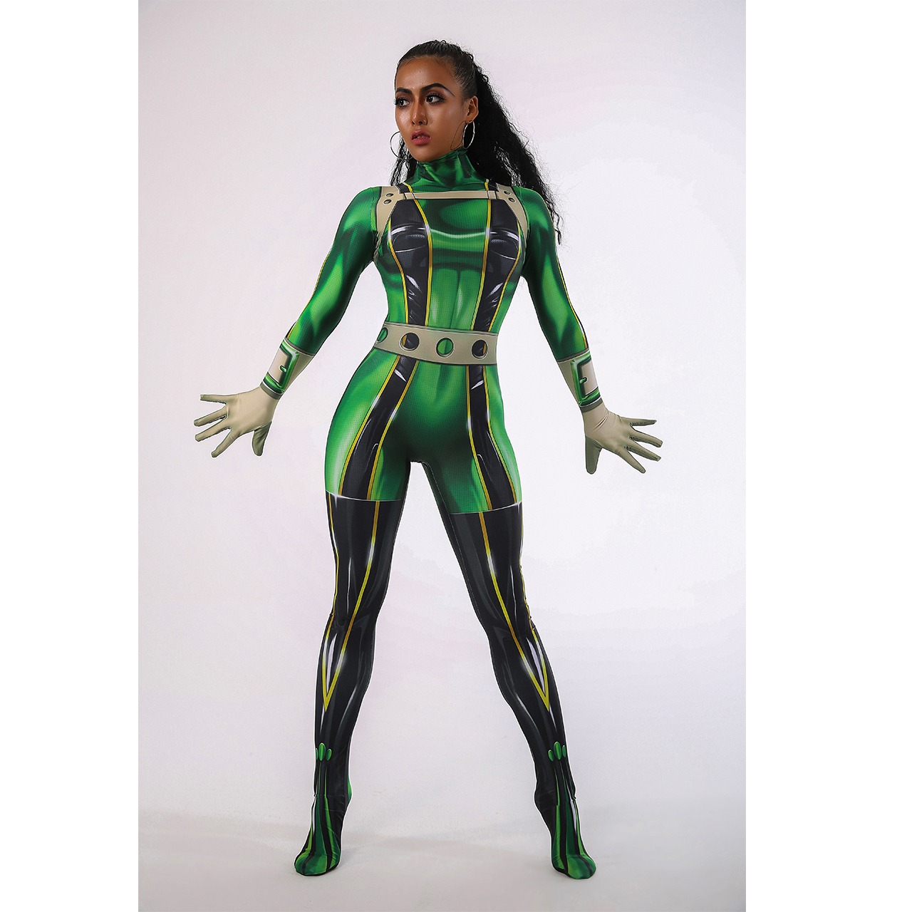 VIRIYA 僕のヒーローアカデミ 蛙吹梅雨 コスプレ ヒーロー コスチューム ハロウィン 仮装 衣装 イベント仮装 全身タイツ タイツ ボディースーツ 男女兼用 HERO-005