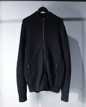 【Caka BLACK】Minimal Black Loose Cotton Zip Up Knit Jacket