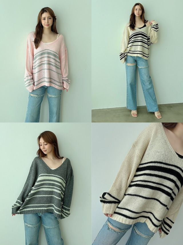 Vネックボーダープルオーバー ¥5,900+tax