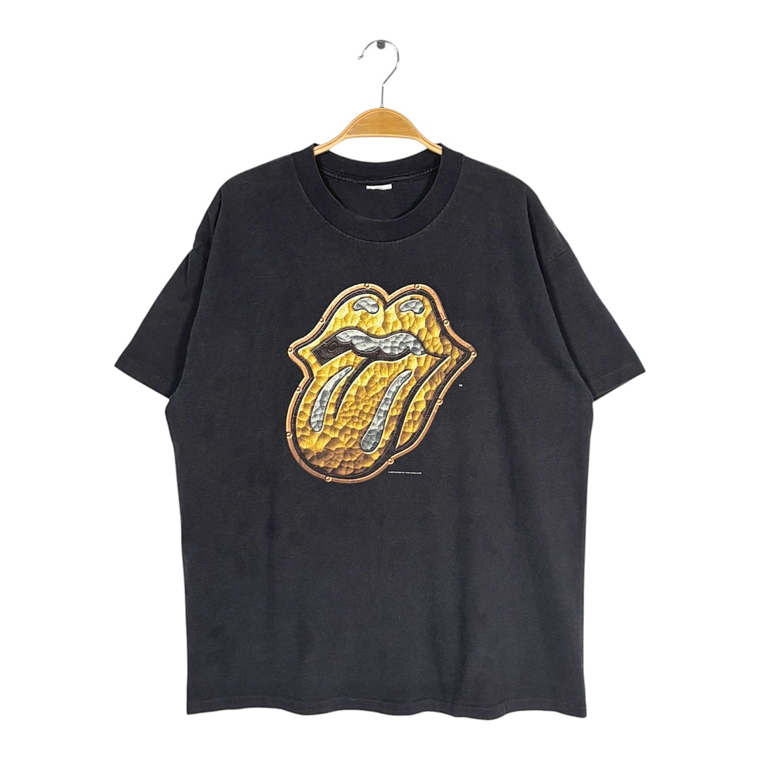 90s ローリングストーンズ ゴールドリップ ヴィンテージ Tシャツ 金ベロ ロックT バンドT ROLLING STONES ブラック シングルステッチ サイズXL相当 AA0047