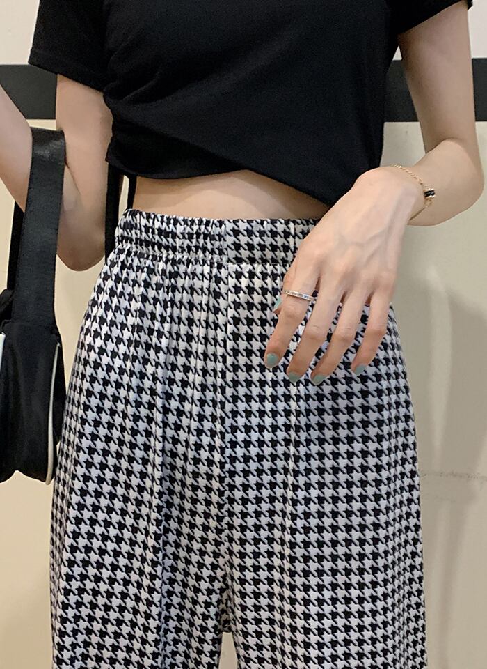 レトロハイウエスト千鳥柄スリットパンツ | robnice レトロハイウエスト千鳥柄スリットパンツ | robnice