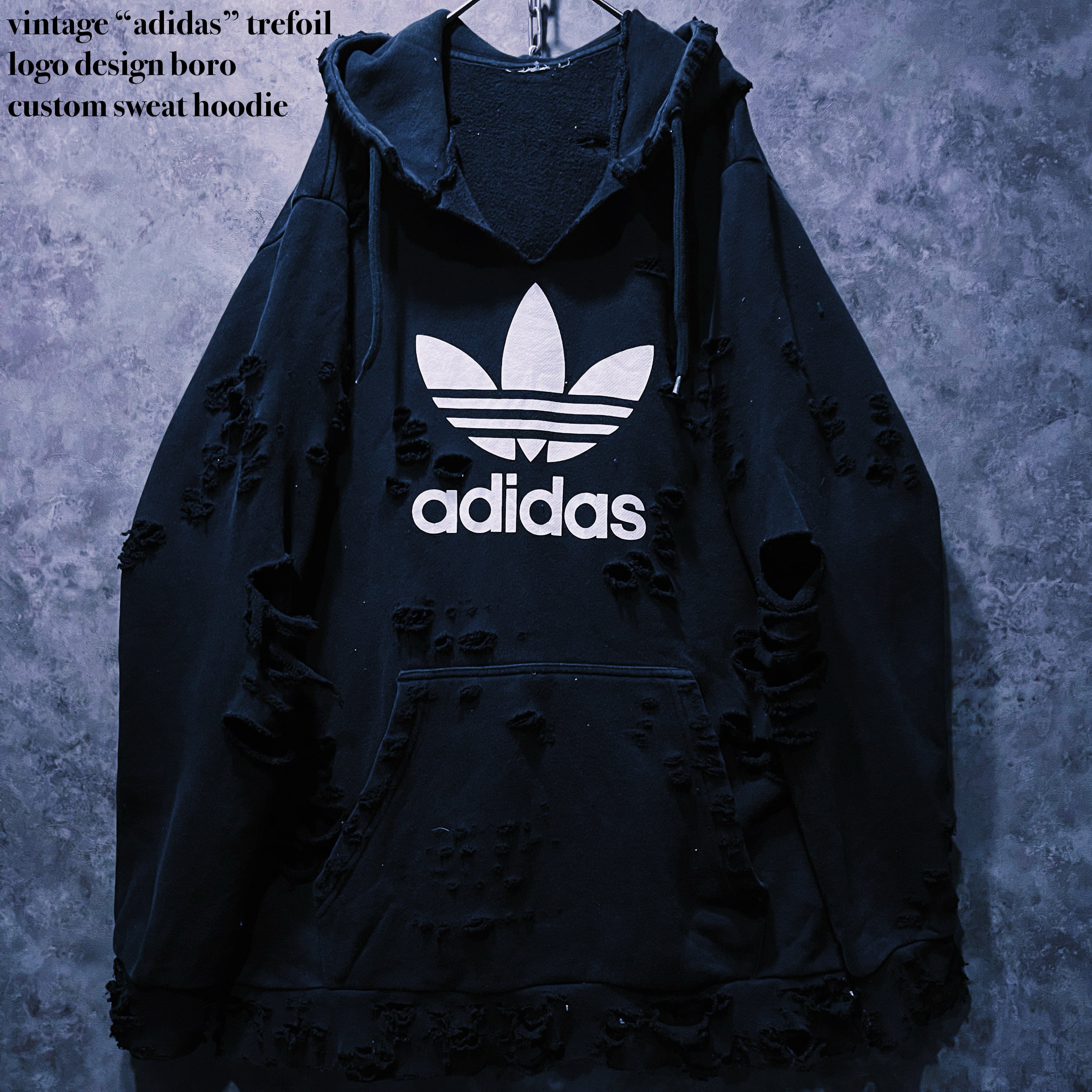 【doppio】vintage “adidas” trefoil logo design boro custom sweat hoodie