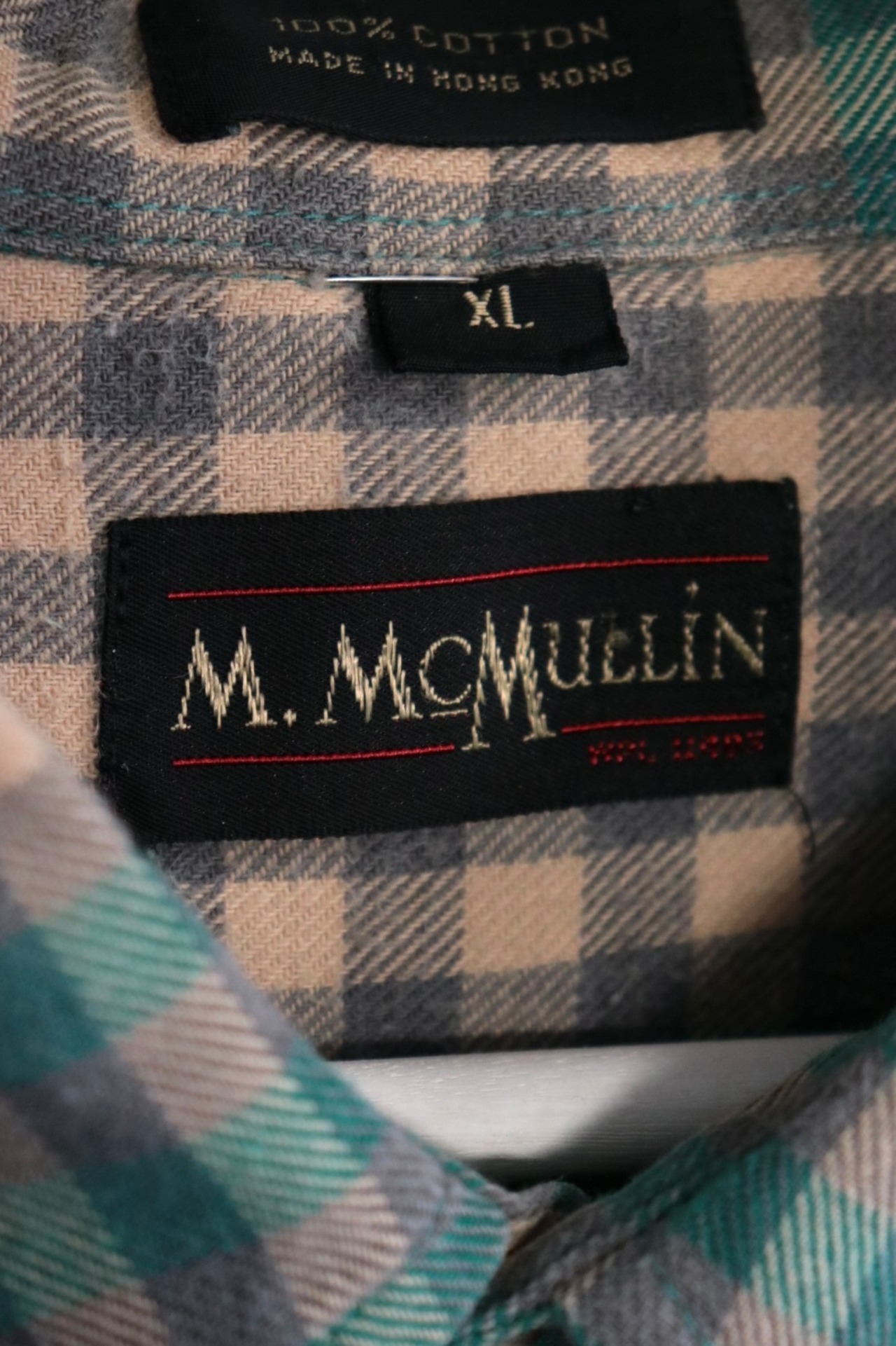 Green check pattern flannel shirt