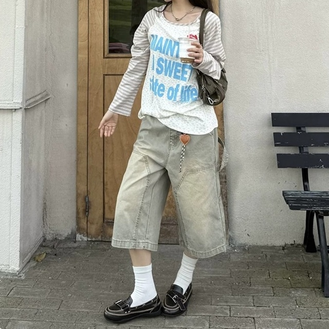 ボーダーラグランリッププリントロングスリーブTシャツ 2col R02471