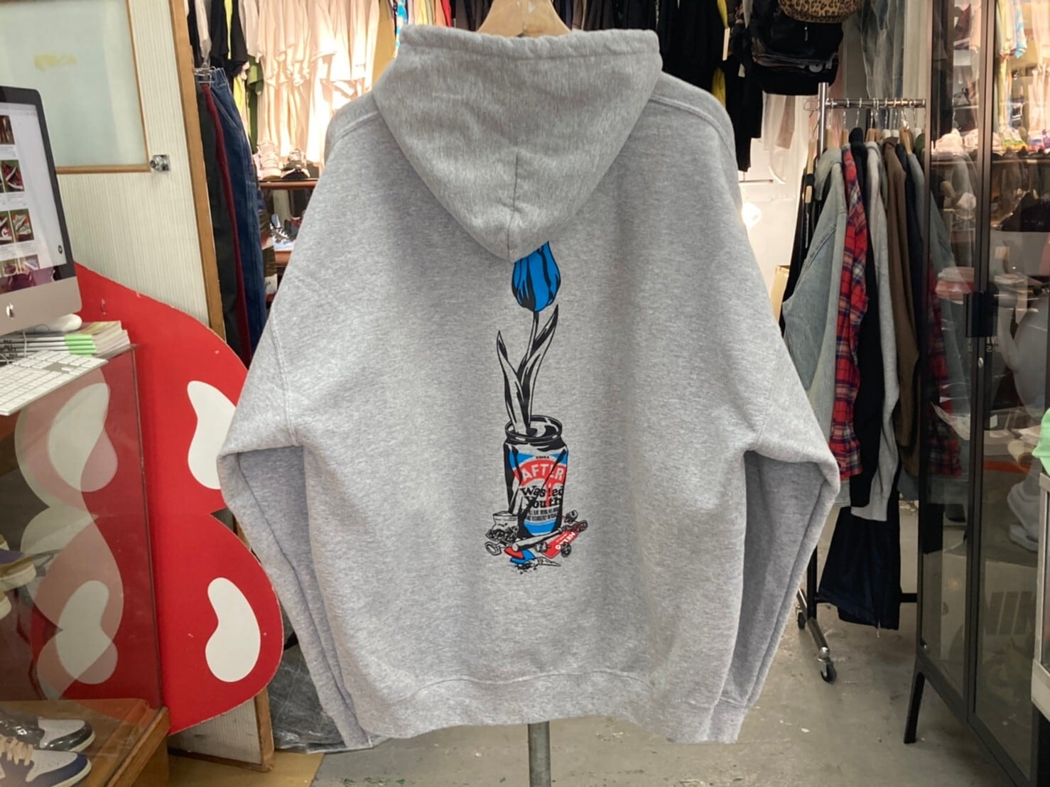 WASTED YOUTH × afterbase BACK FLOWER SWEAT HOODIE GREY XL 53967  