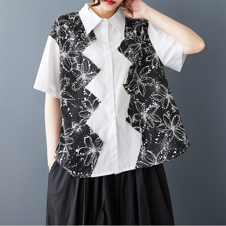 PRINT CONTRAST PANEL SHORT SLEEVE SHIRT M-17378