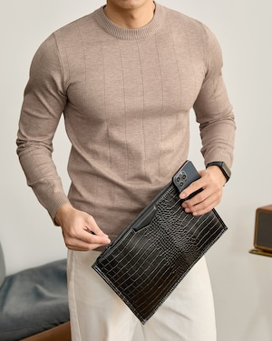 リブ編み クラシッククルーネックニット 4色 A0113