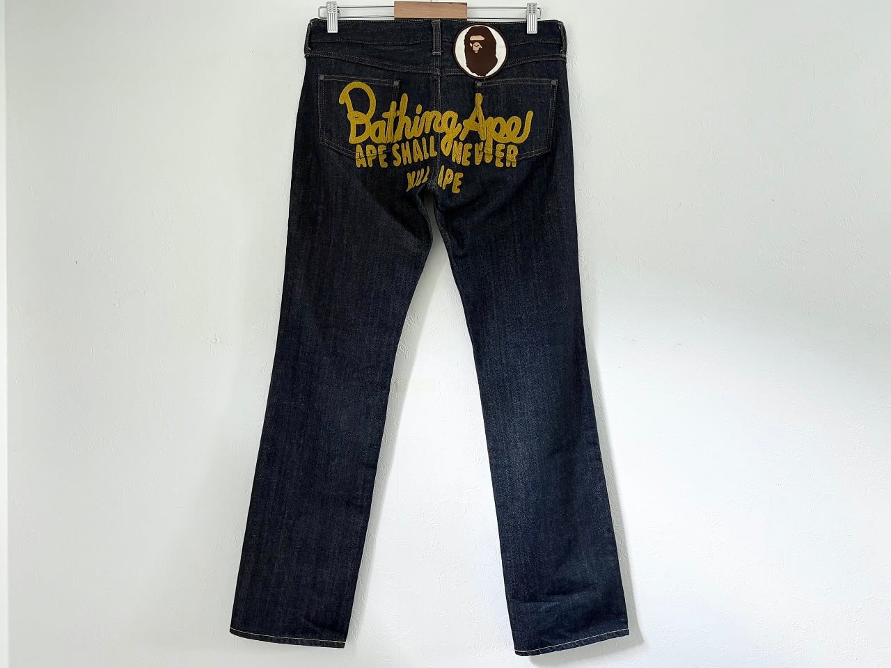 90~2000s A BATHING APE "Champion logo" Chain stitch denim pants MADE IN JAPAN