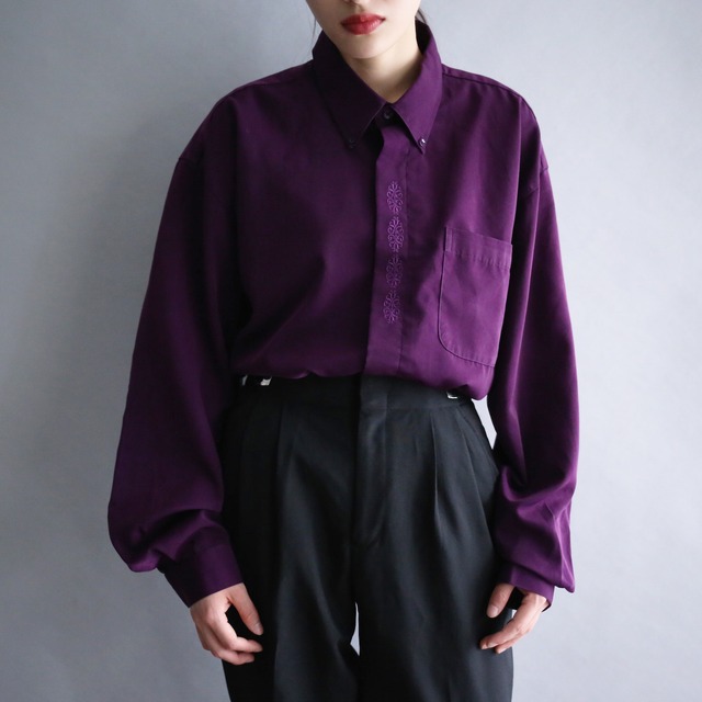 "刺繍" fry front minimal design loose violet shirt