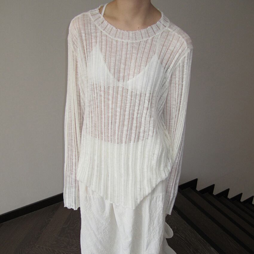 sheer knit long sleeve pullover L0577