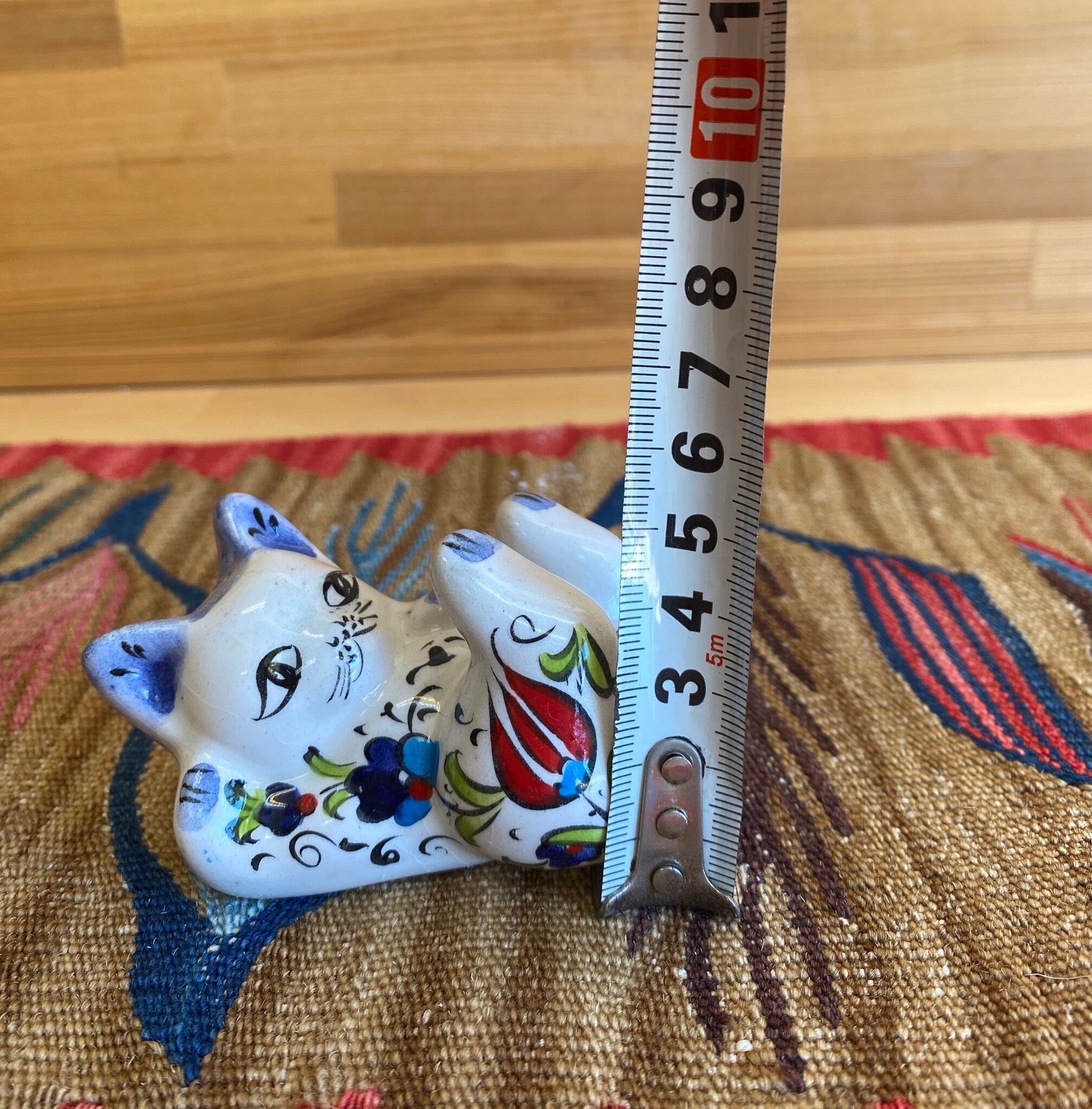 トルコハンドメイドセラミック花柄 猫型オーナメント トルコハンドメイドセラミック花柄 猫型オーナメント