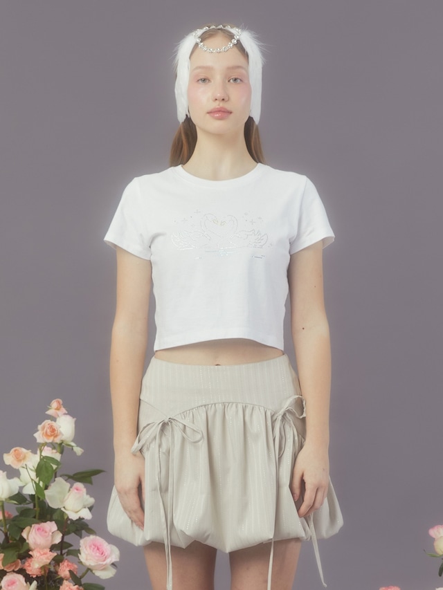 [MARGARIN FINGERS] SWAN HOT FIX CROP T-SHIRT (WHITE) 正規品  韓国 ブランド 韓国ファッション 韓国代行 マーガリンフィンガーズ 日本 店舗