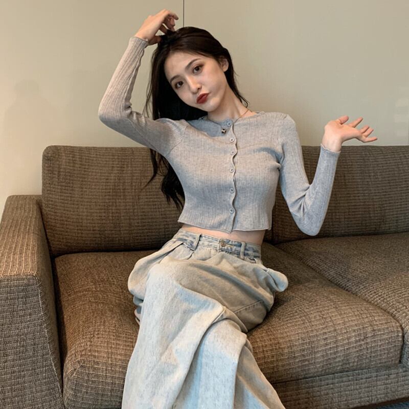 セーター オータムショートカーディガンジャケット カジュアル薄手 ロング 秋物 ガールズファッション13382747672