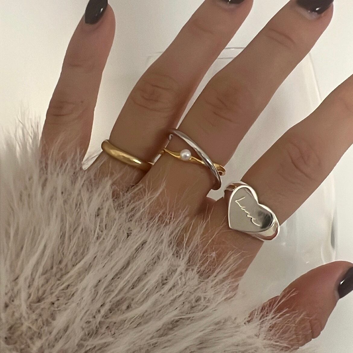 S925 Double Line Pearl Ring | onesea