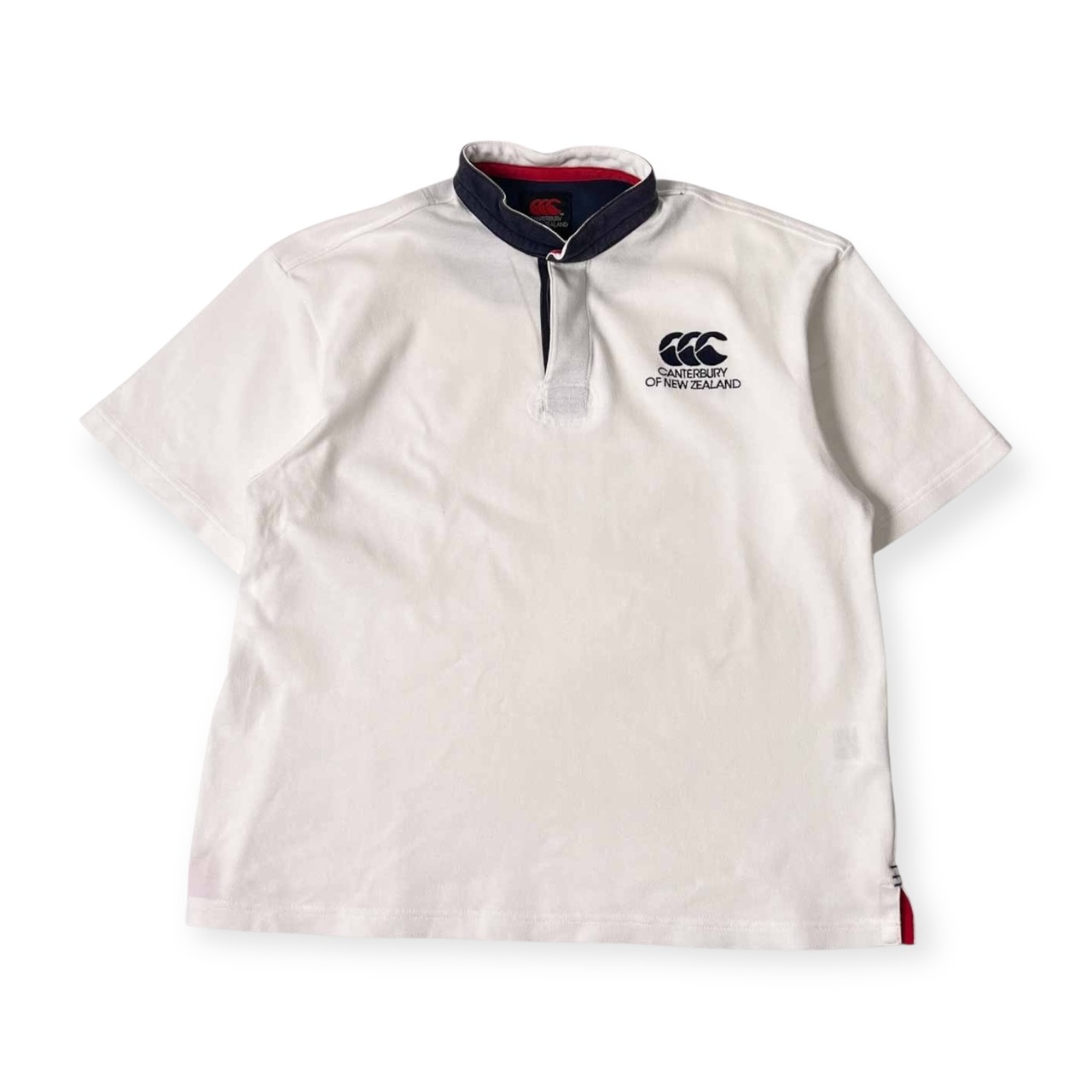 Canterbury OF NEW ZEALAND カンタベリー バンドカラー 半袖 ポロシャツ ラガーシャツ L/ホワイト メンズ