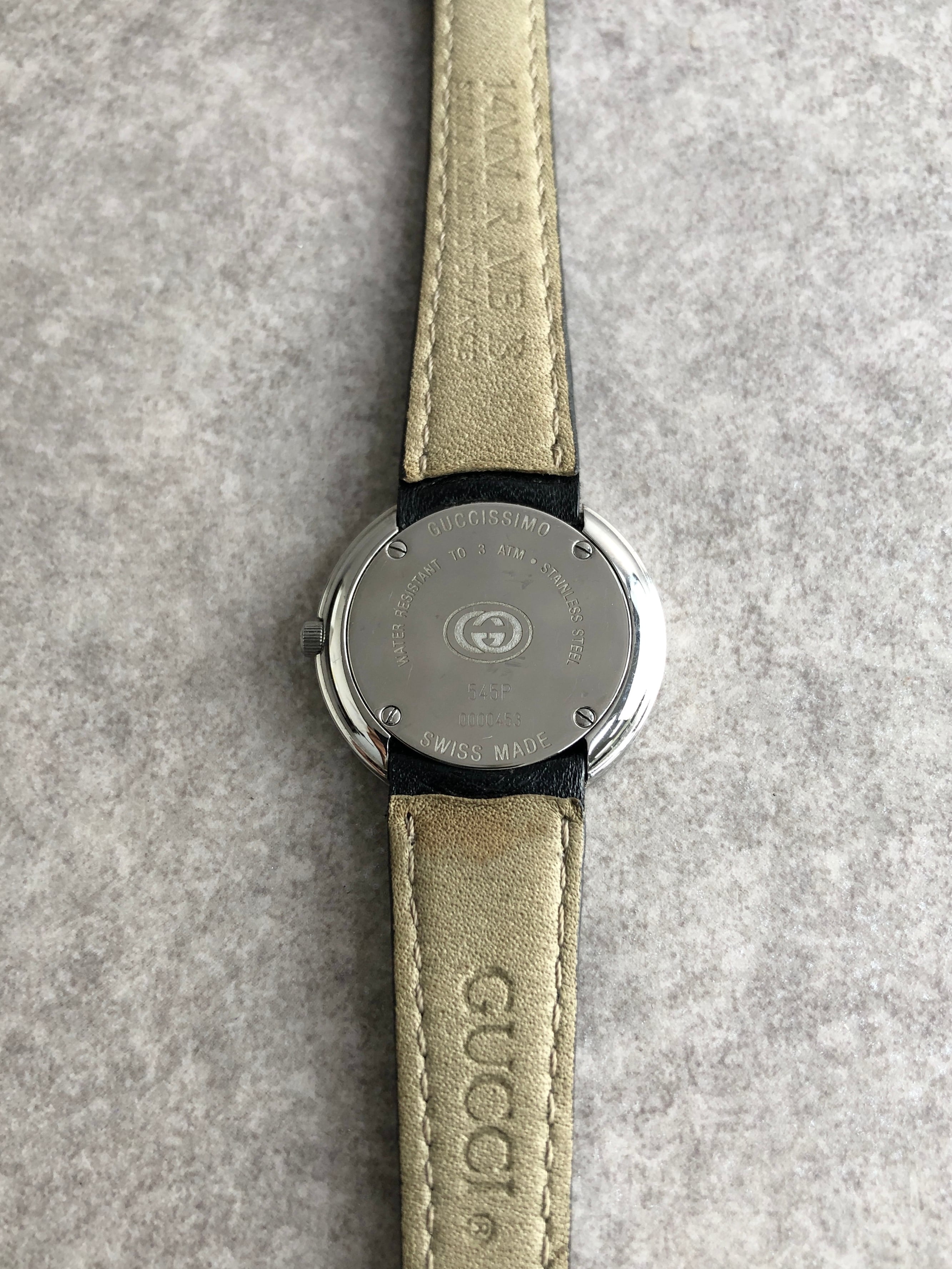 GUCCI グッチ 腕時計 シルバー×ブラック ローマ文字 レザー クォーツ