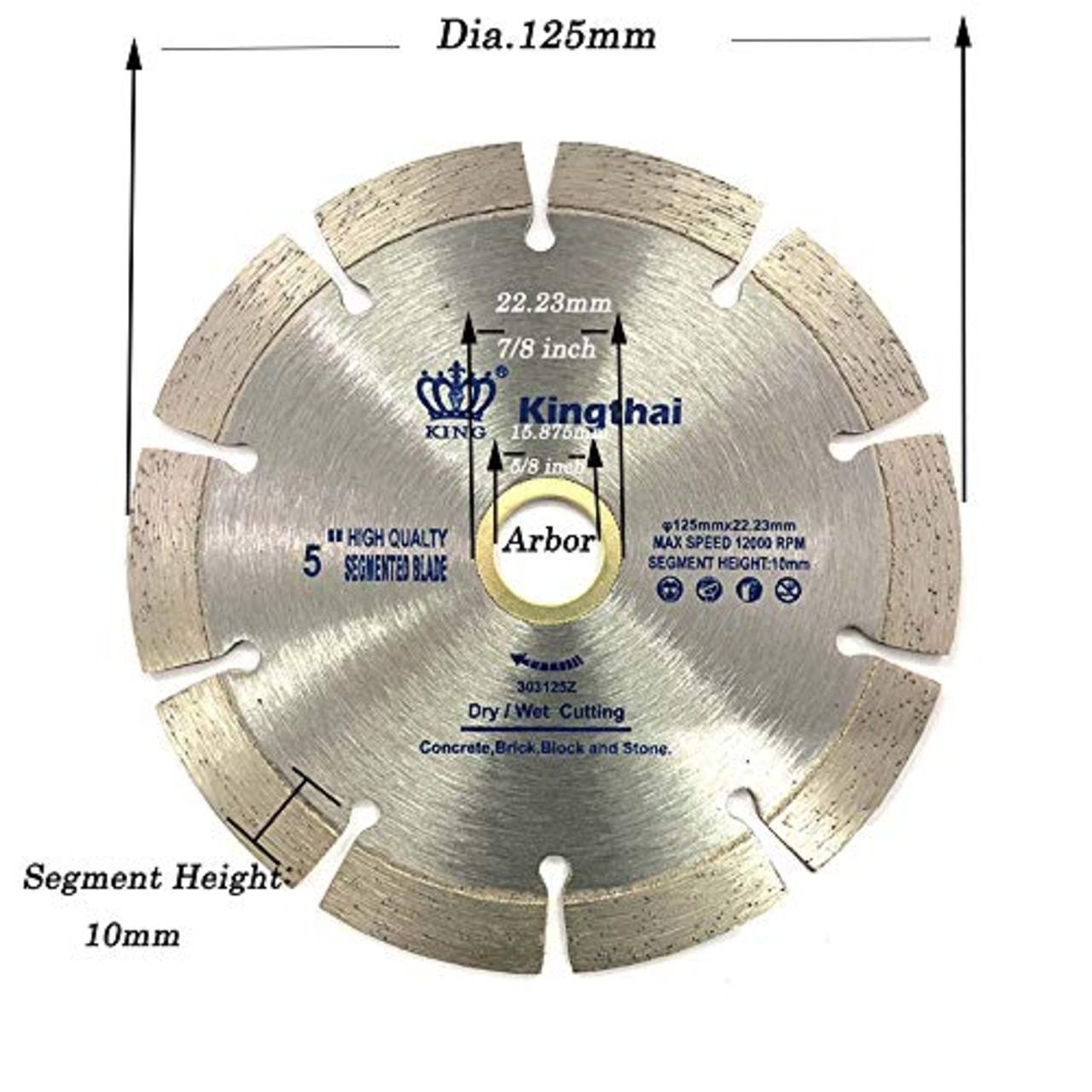 Kingthai ディスクグラインダー 刃，ダイヤモンドカッター ，乾式切削石材用125 mm，コンクリートカッター，家庭用およびDIY、石材加工、道路建設用溝入れ工具