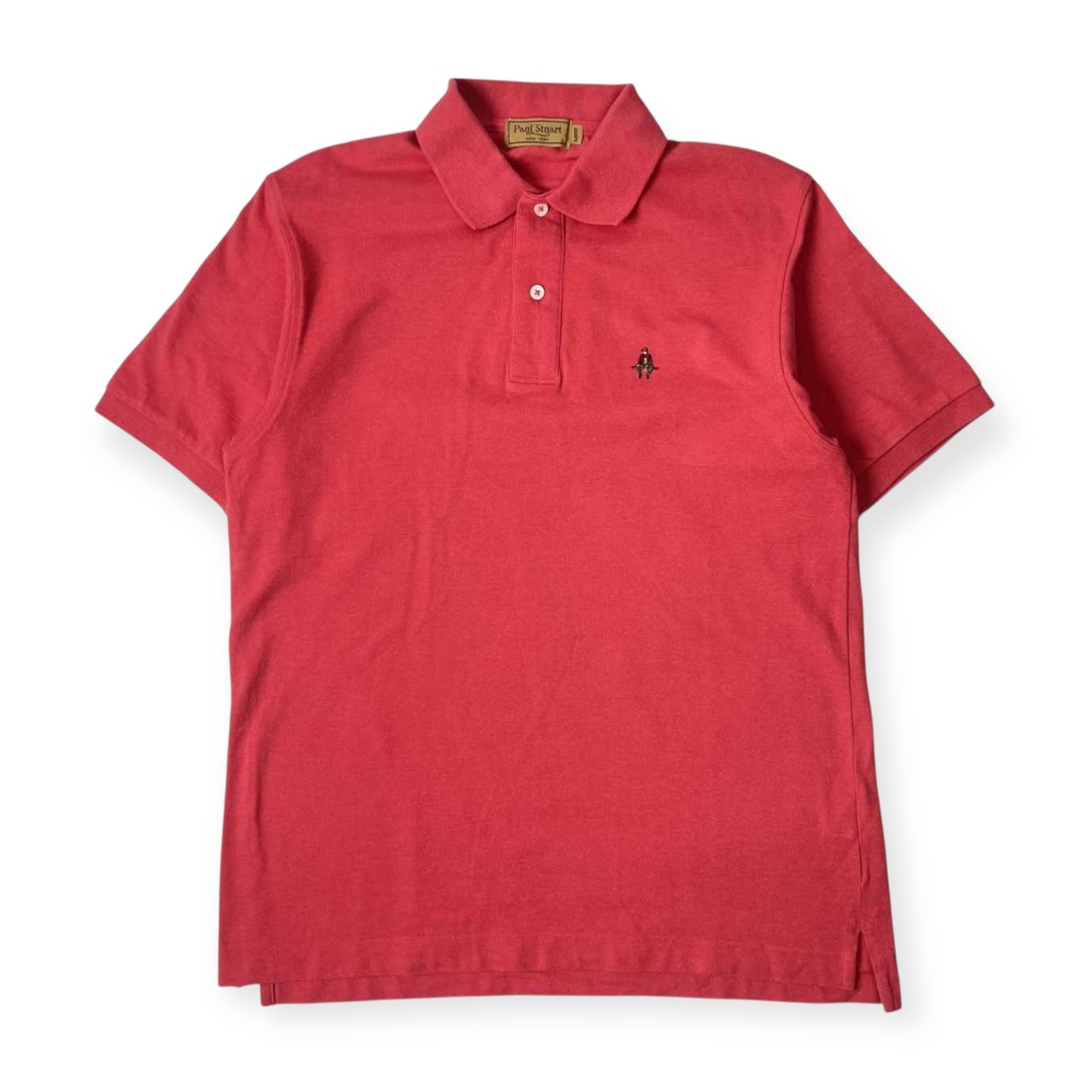 PAUL STUART ポール スチュアート ワンポイント 鹿の子 半袖 ポロシャツ L/ピンク レッド 系 メンズ