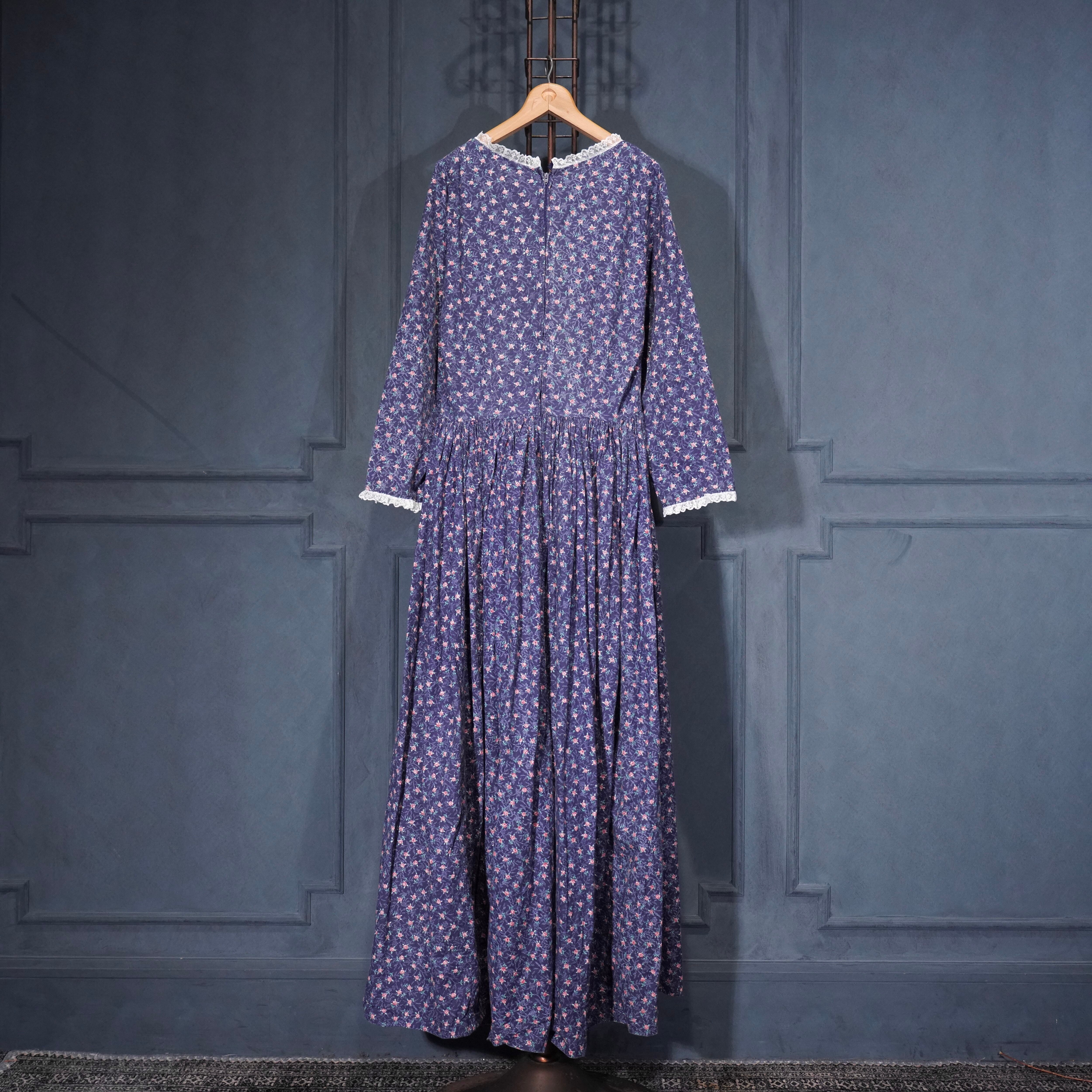 70's USA VINTAGE FLOWER PATTERNED LACE DESIGN COTTON DRESS ONE