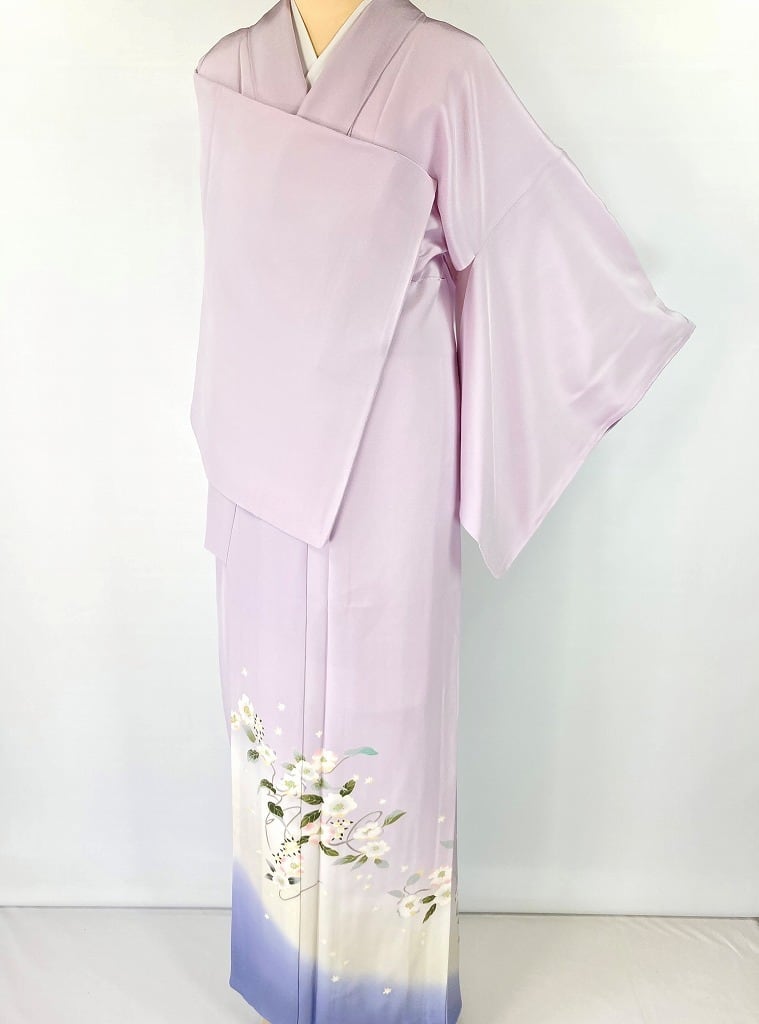本加賀友禅 松島由美 未使用 訪問着 色留袖 花柄 正絹 紫 パステル 886