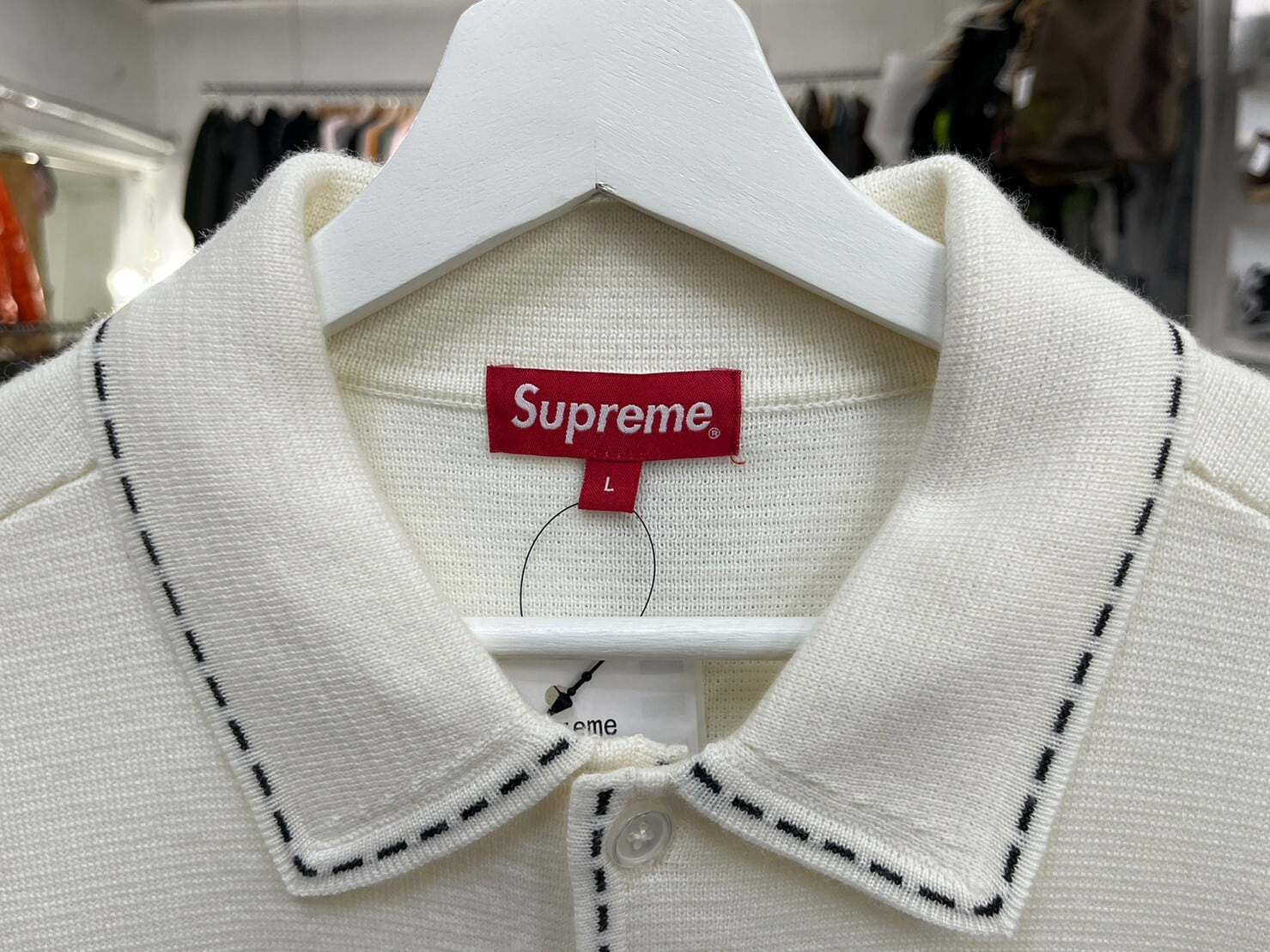 Supreme 22AW CONTRAST STITCH BUTTON UP SWEATER NATURAL LARGE 53517 ...