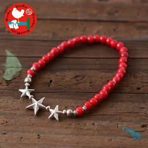 Sunku 39 [サンク] Star Beads Bracelet White Hearts Beads -RED- [SK-139-RED] スタービーズブレスレット・ホワイトハーツビーズ・ブレスレット・シルバー 925・アンティークビーズ・MEN'S/LADY'S [2022SS] FREE Red