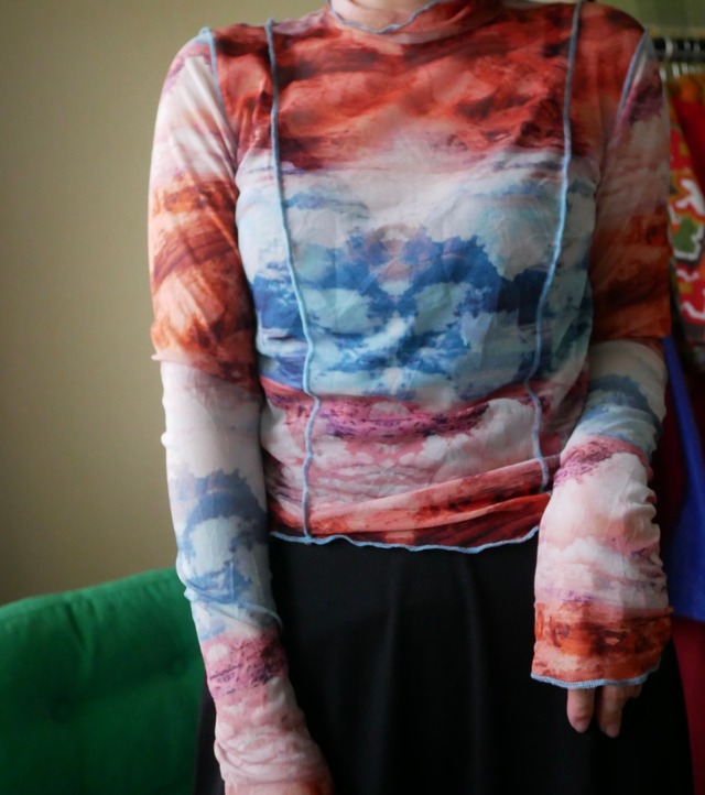 00s Vintage  Graphic Sheer Top