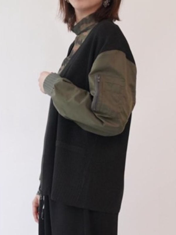 33℃　bc601701　ラメ糸ミリタリースリーブ 切替 Knit c/d