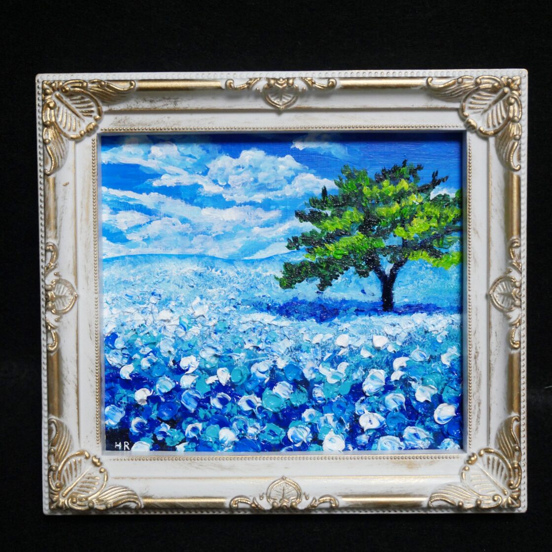 油絵 油彩 油彩画 絵 絵画 ミニ色紙【ネモフィラの丘】 | Pay ID