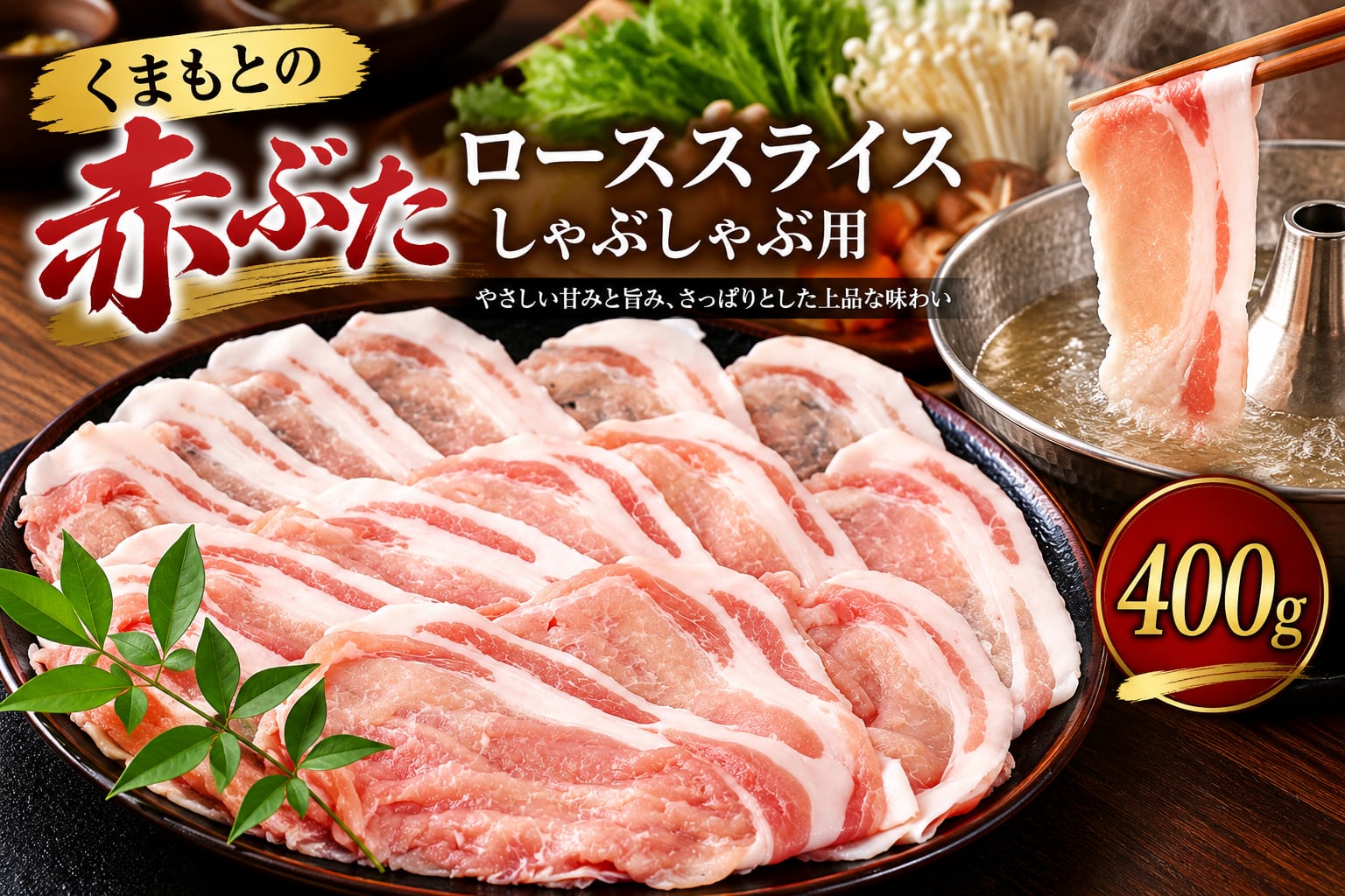 くまもとの赤ぶた（熊本県産）ローススライス しゃぶしゃぶ用 400g