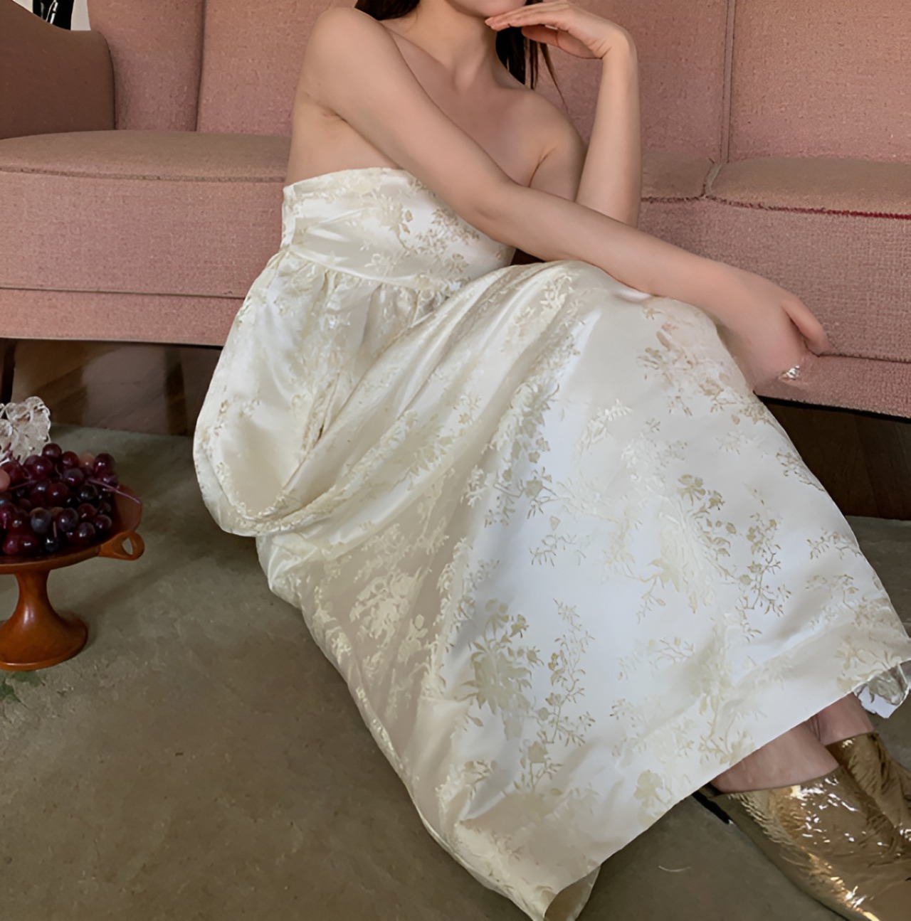 Tube top long skirt satin dress【H00048】