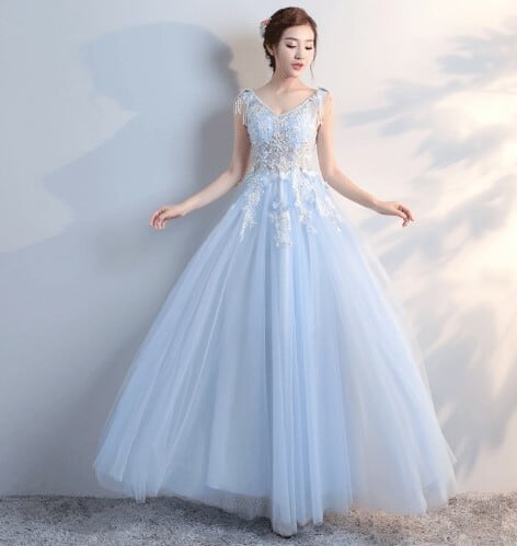 カラードレス ライトブルー 上質オーガンジー スパンコール 爽やかで