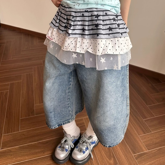 バックロゴスターモチーフデニムキュロットパンツ 1col R02526