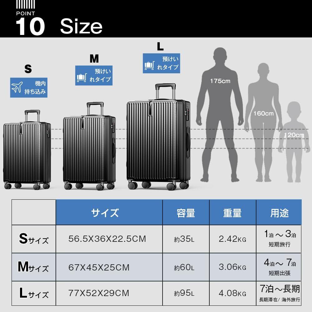 スーツケース キャリーケース 大容量 XL シルバー 拡張型 旅行
