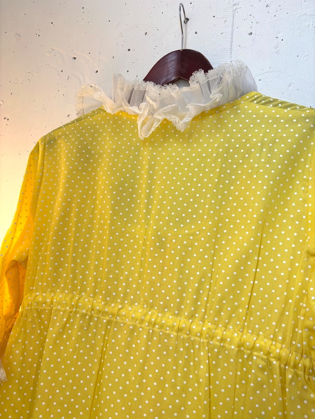60's "Loungees" white frill yellow lounge wear【dead stock】