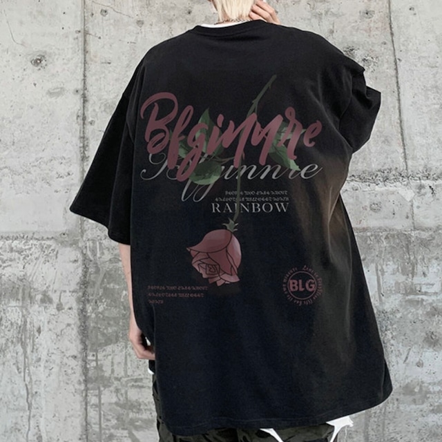 ストリートローズTシャツ bt1440【韓国メンズファッション】