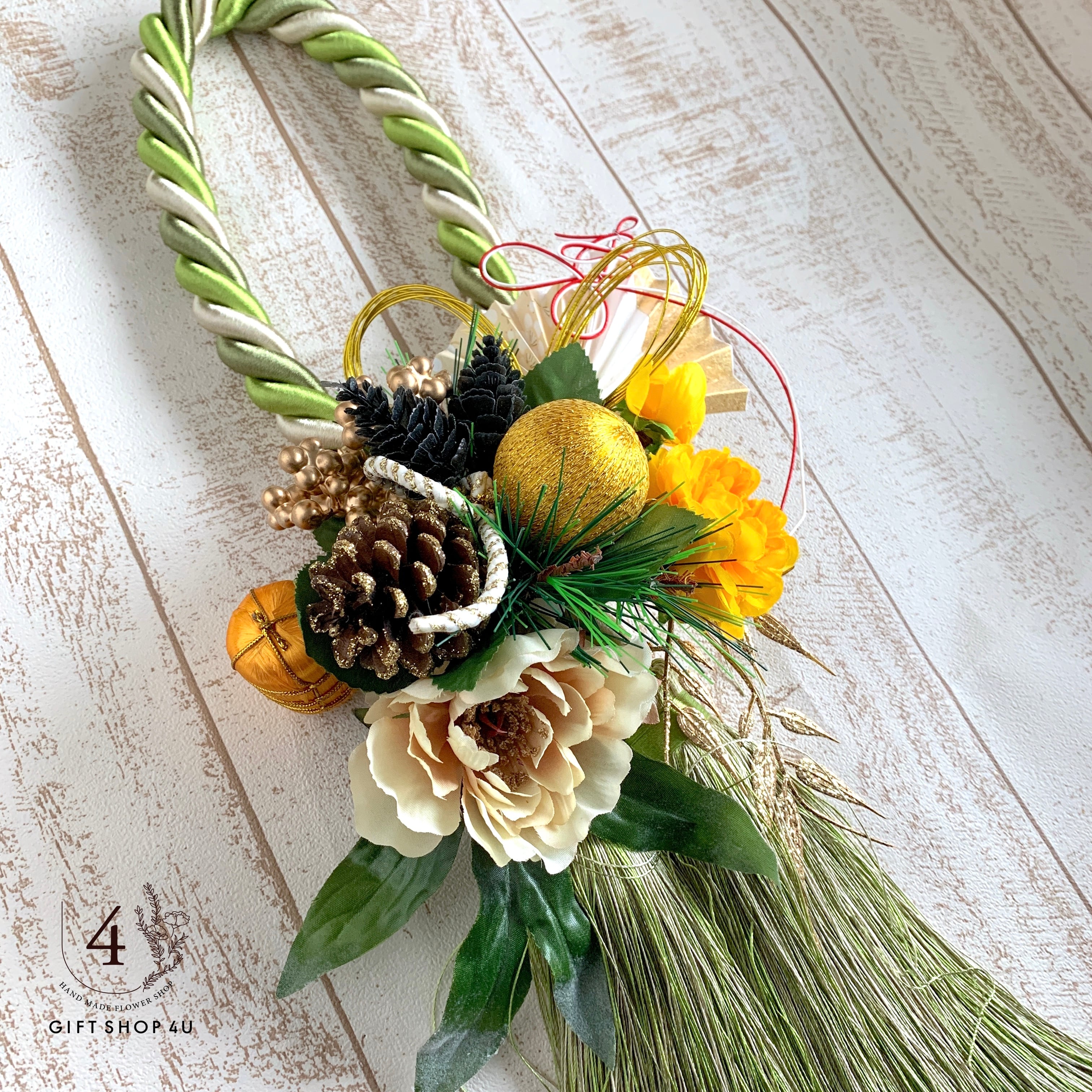 お正月飾り　しめ縄　しめ縄飾り　イエロー　タッセル　プリザーブドフラワー お正月飾り しめ縄 しめ縄飾り イエロー タッセル プリザーブド