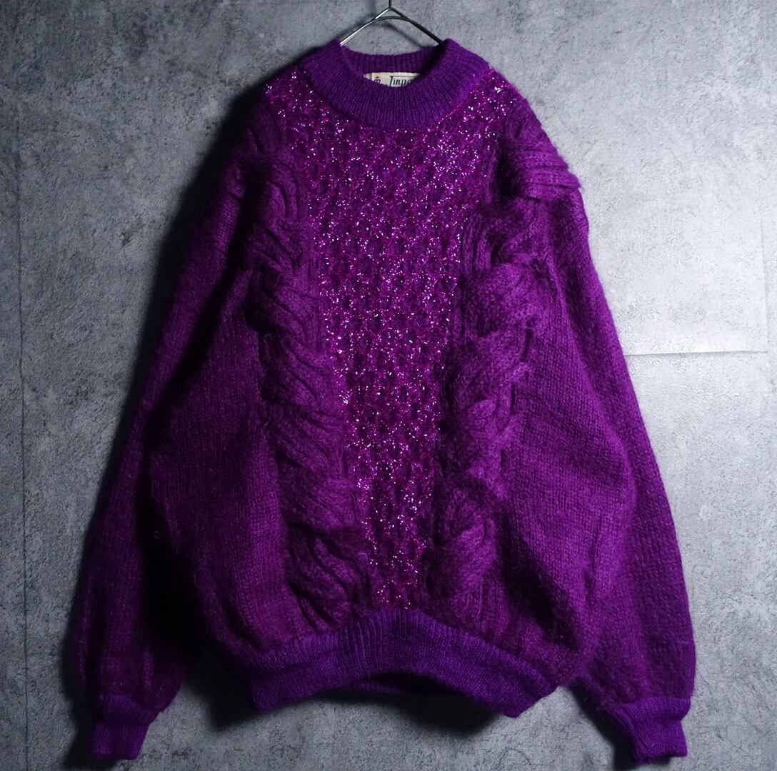 Purple Lamé & Cable Design Mohair Knit