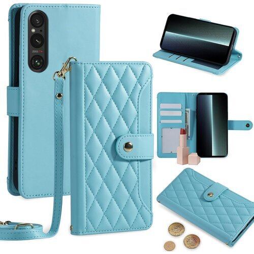 Xperia 1 VI ケース 手帳型 エクスペリア1 vi ケース so-51eケース手帳型 斜めがけ 肩掛け 首掛け スタンド機能 チェック柄 刺繍 Xperia 1 マーク 6 手帳型ケース オシャレ カード収納 耐衝撃 スマホカバー xperia 1 vi 肩掛け おしゃれ 女性 柔らかいTPU Sony Xperia 1VI 財布型 長ロープと短ロープ付き - レイクグリーン 2764