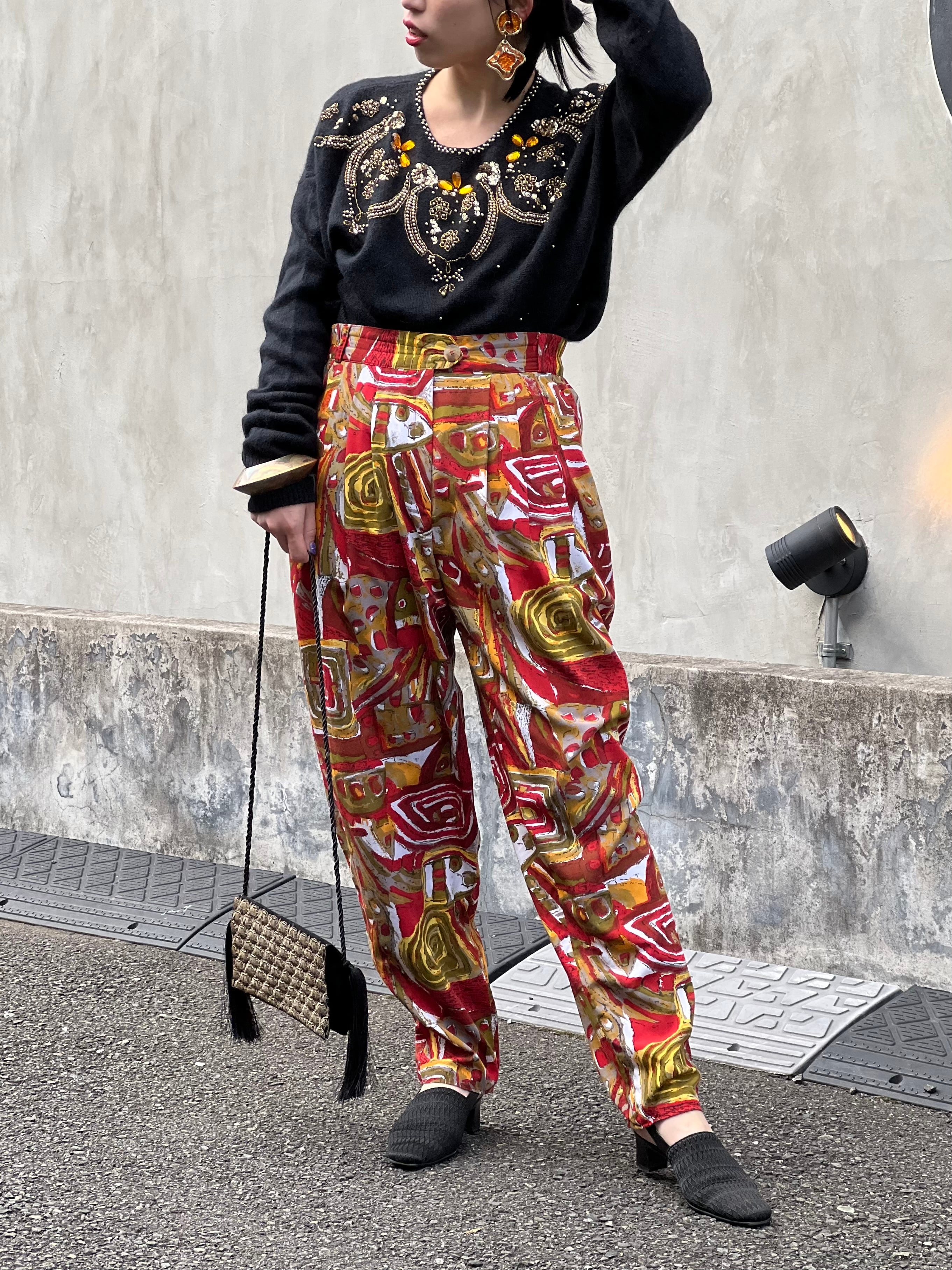 80s geometric rayon art pants ( ヴィンテージ ジオメトリック アート