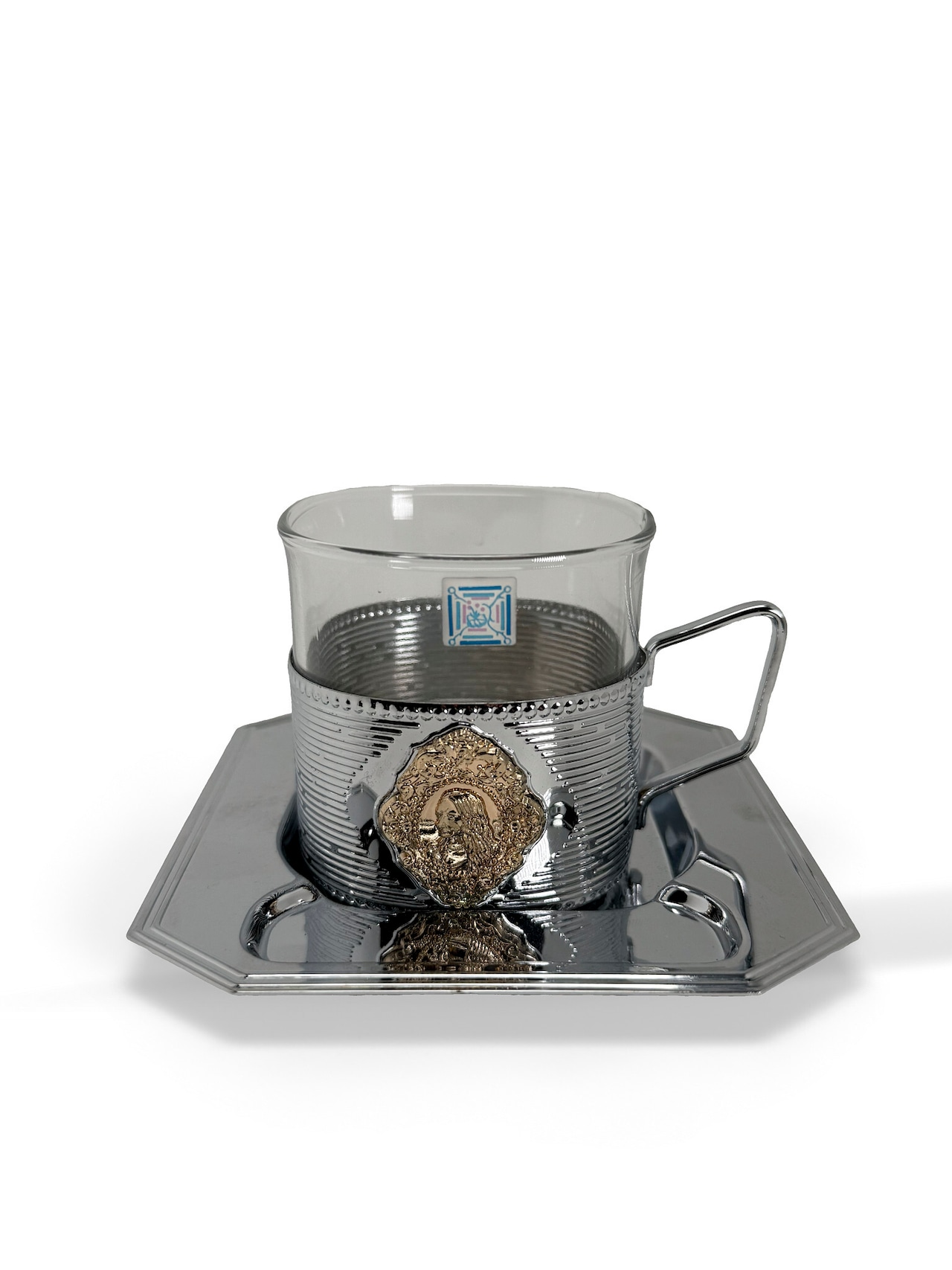 ヴィンテージ雑貨 メタルホルダー付き ガラスカップ＆トレイ セット