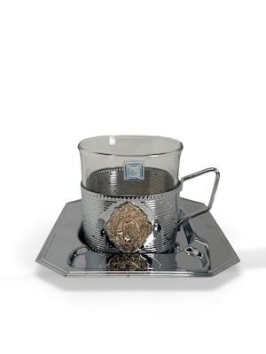 ヴィンテージ雑貨 メタルホルダー付き ガラスカップ＆トレイ セット