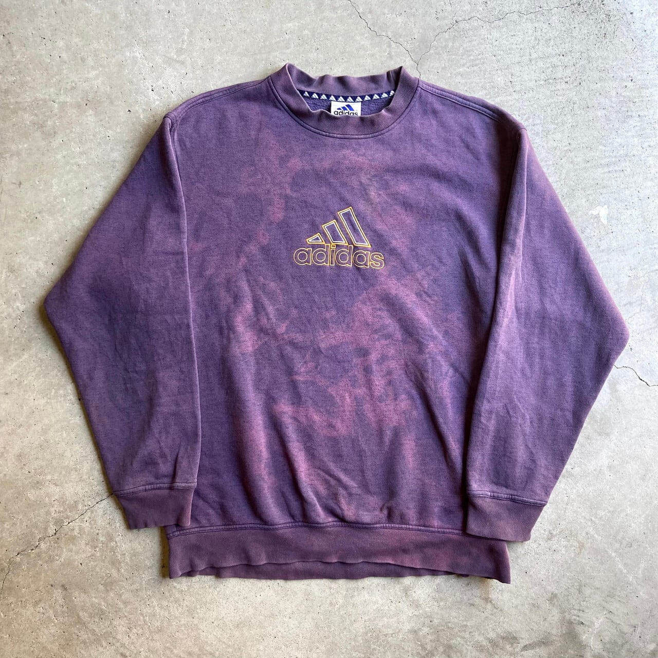 90年代 adidas アディダス フロントロゴ 刺繍 後染め ブリーチ 