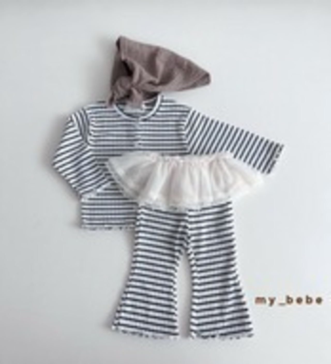 韓国子供服 / Mybebe / ボーダーひらひらカーディガン  *XS~XL*