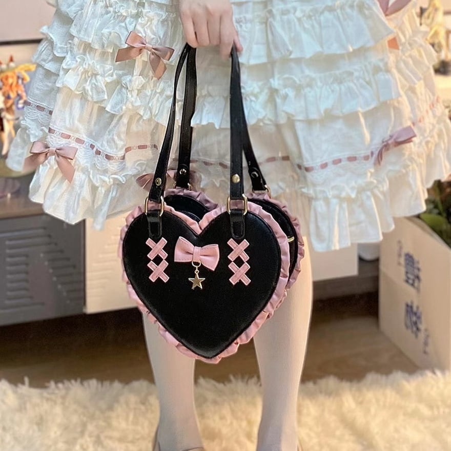 バッグ ハート形 フリル リボン レトロ ハンドバッグ バロック様式