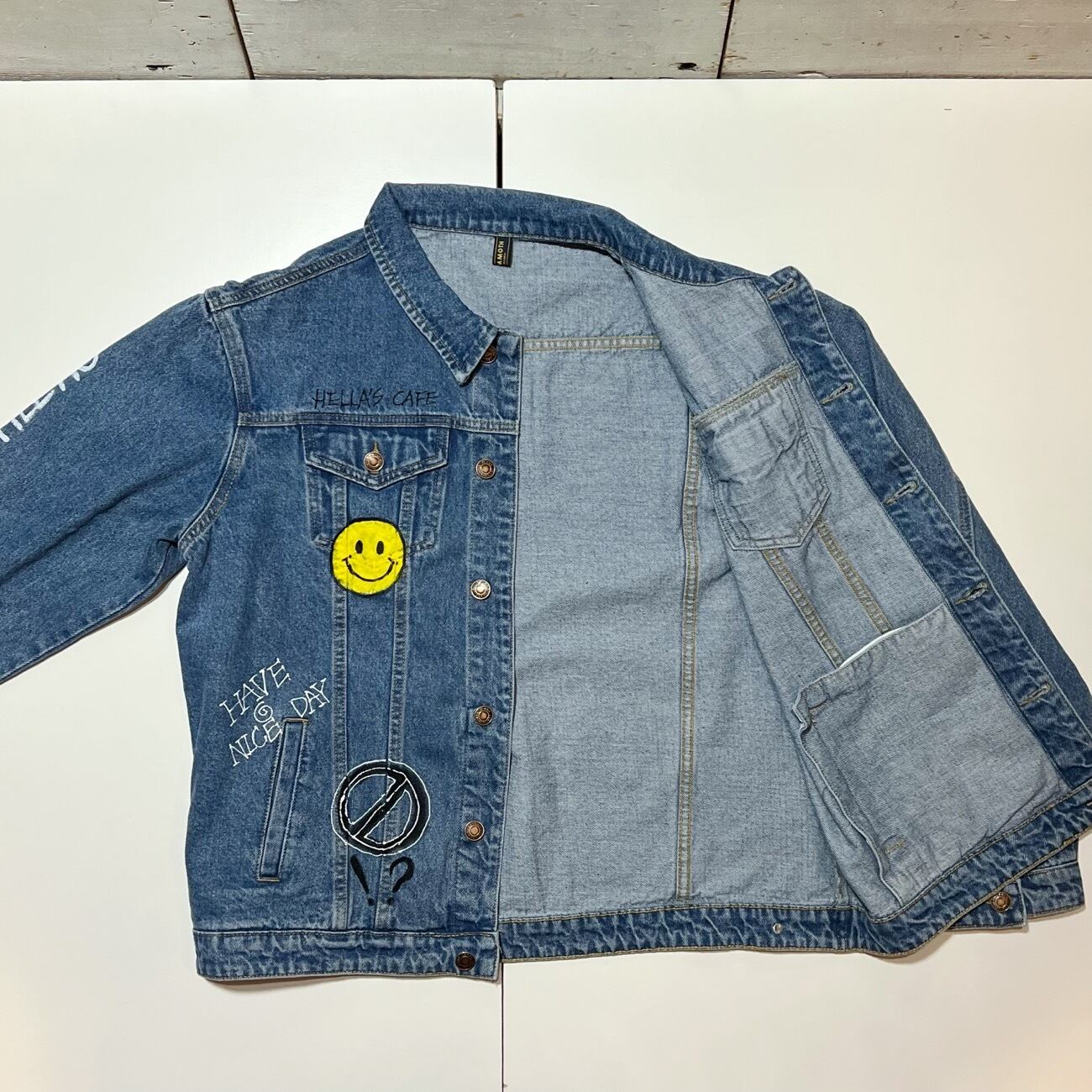 年末のプロモーション & 232340-5】Smile Heart Jacket Denim Print Graffiti ミュージシャン