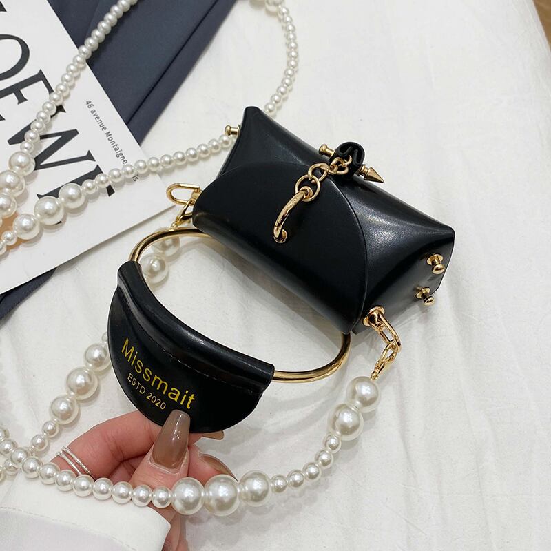 ミニパールチェーン 真珠 スクウェア メッセンジャーバッグ 手作りハンドバック41226589724