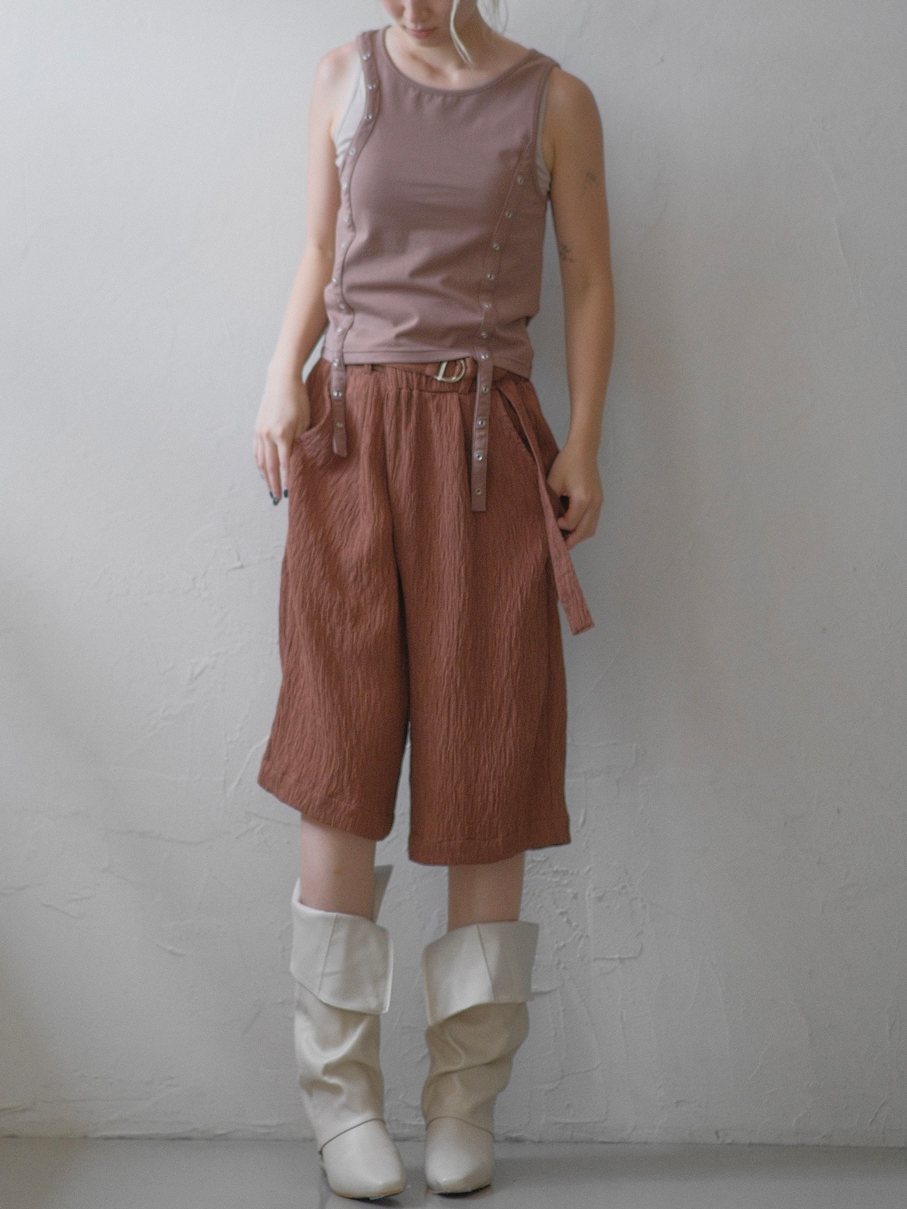 2piece Layered Tank Tee  / BEIGE - 4