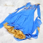 社交ダンス 衣装 スタンダードドレス ワンピース ドレス ブルー系 ゴールド系 華やか 青系 ブルー ドレス ワンピース ドレス 社交ダンスドレス エレガント 競技用 舞台衣装 発表会用 フォーマル