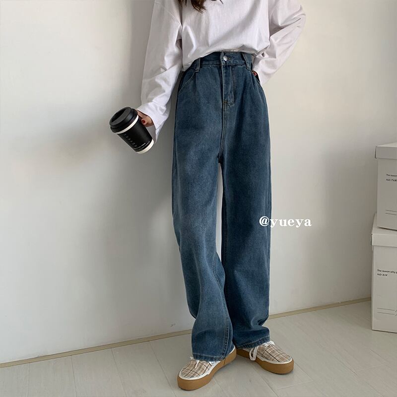クレセントシティジーンズレディースストレートルーズバージョンの2020年秋冬新作プラスベルベットハイウエストスリムワイドレッグパンツ クレセントシティ1841829623